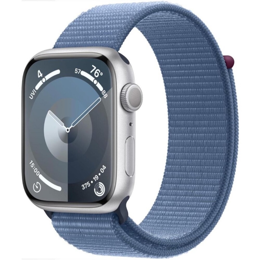 Apple Watch Series 9 Aluminum 45mm in Silver with Light Blue Band